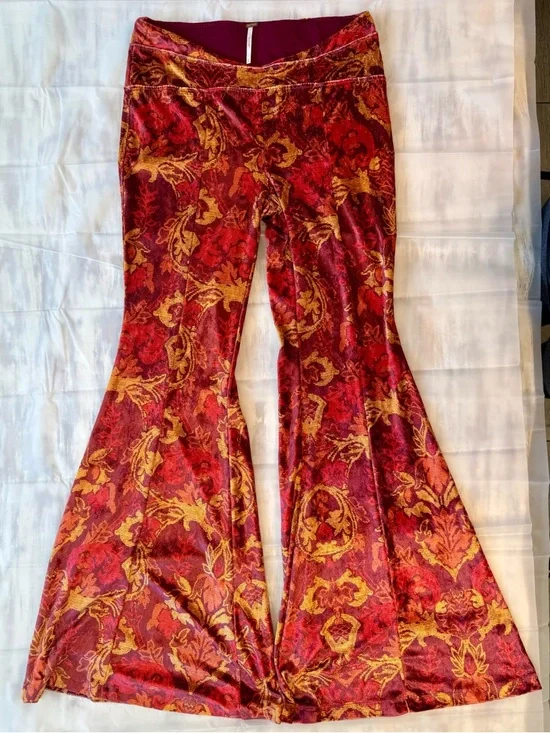 Free People Hold Me Closer Flared Bell Bottom Pant Small Velvet Flame Combo - Picture 15 of 16